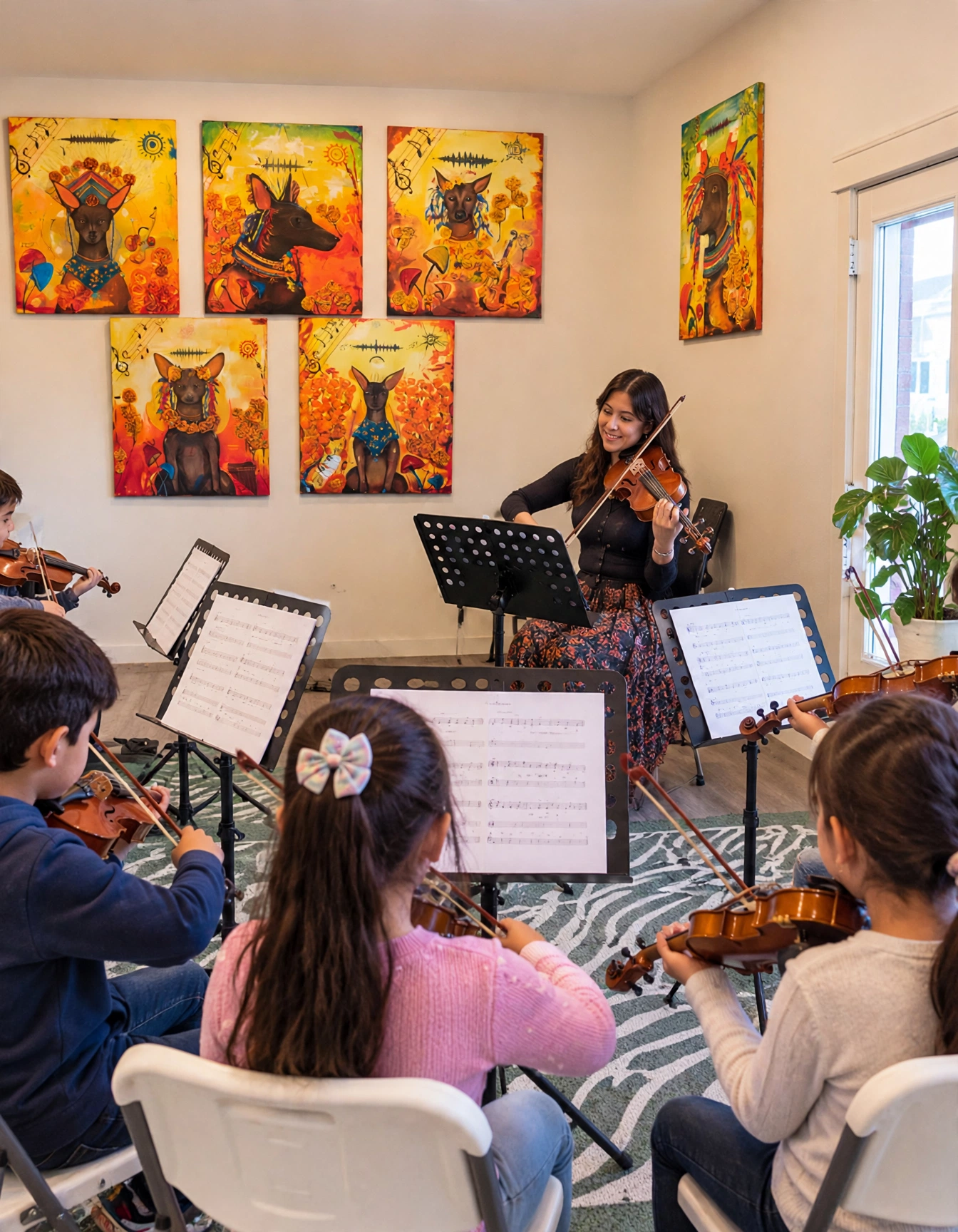 Children learning violin with their instructor at ArtMuse